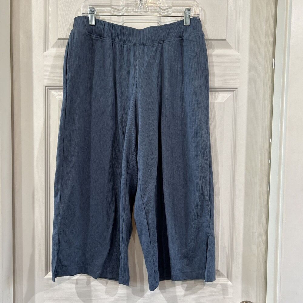 Cuddl Duds Capri Pants Crinkle Cloth Pull On Comfort Knit Blue M